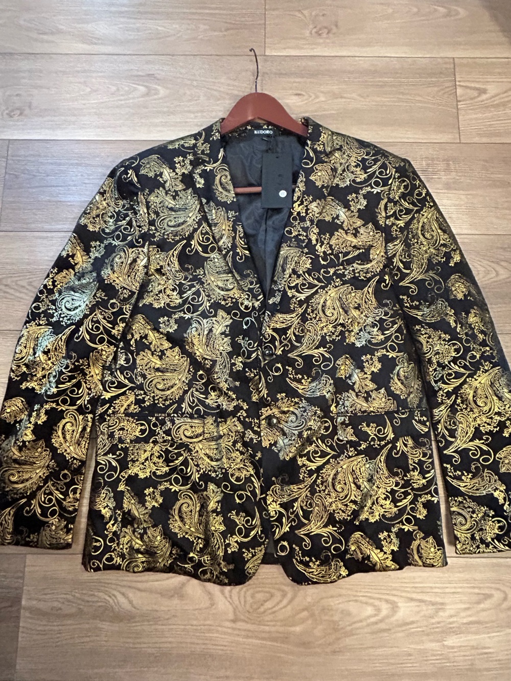 NWT KUDORO Men’s Black Gold Paisley Baroque Blazer Sport Coat 2X